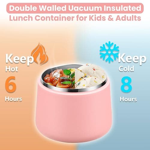 14oz Insulated Vacuum Food Jar with Buckle Lid,Soup Thermo for Hot Food Kids,Wide Mouth Leakproof Stainless Steel Lunch Container with Spoon-Pink thumbnail 6