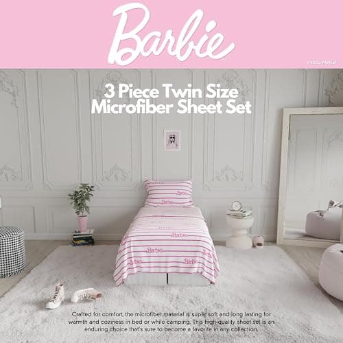 Barbie Logo Bedding Super Soft Cozy Microfiber 3 Piece Twin Sheet Set, (Officially Licensed Product) by Franco thumbnail 3