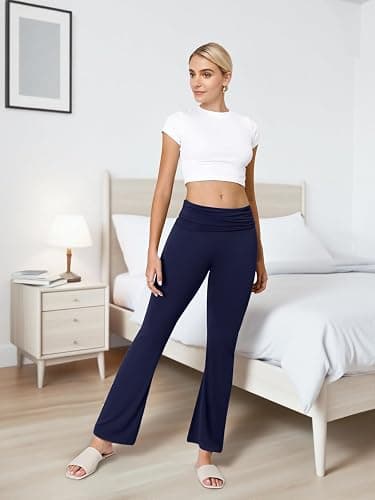 COPYLEAF Flare Leggings for Women Fold Over Yoga Pants Stretch Bell Bottom Y2K Lounge Casual Sweatpants thumbnail 5