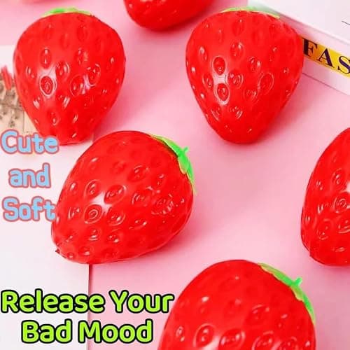 Strawberry Squishy, Strawberry Squishy Sensory Fidget Giant Jumbo Big Slow Rising Stress Ball Squeeze Toy Fruit Realistic for Relief, Adults Kids Gifts Party Favor (1pcs) thumbnail 7