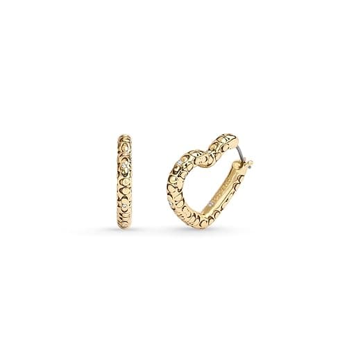 COACH, Women's, Signature Quilted Heart Hoop Earrings, Crystal/Gold, One Size - Image 1