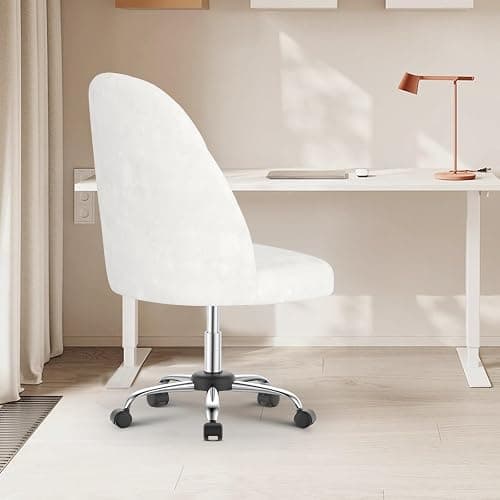 naspaluro Small Swivel Makeup Vanity Chair, Velvet Dressing Table Chairs, White Comfy Desk Chairs for Bedroom/Home Office, Armless Cross Legged Office Chairs with Wheels, Spinning Salon Study Stool thumbnail 9
