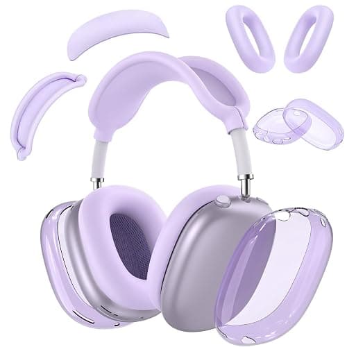 Silicone Case Cover for AirPods Max Headphones,Clear Soft TPU Ear Cups Cover/Ear Pad Case Cover/Headband Cover Transparent Accessories for Apple AirPods Max (2024/2020) (Purple) - Image 1