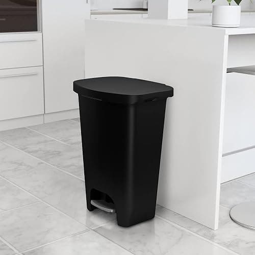 Glad 13 Gallon Trash Can | Plastic Kitchen Waste Bin with Odor Protection of Lid | Hands Free with Step On Foot Pedal and Garbage Bag Rings, Black thumbnail 7