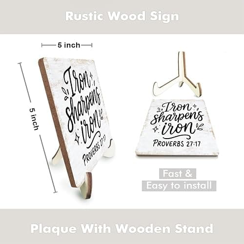 Christian Gifts Desk Decor Rustic Wood Sign, Faith Religious Gifts Bible Verse Quotes Inspirational Desk Accessories for Home Bedroom Office Decor Office Accessories Decorative Table Wooden Sign 14 thumbnail 3