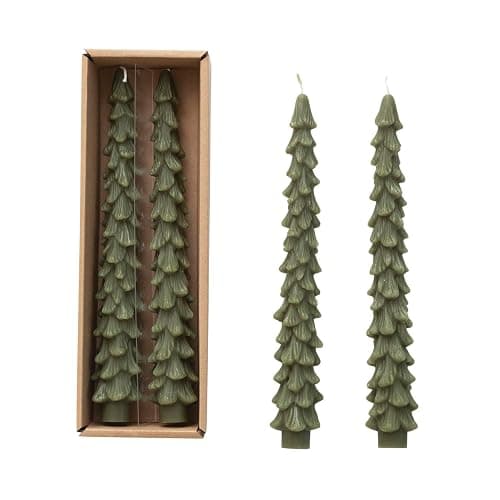 Creative Co-Op Unscented Tree Shaped Taper Candles, Evergreen, Boxed Set Of 2 - Image 1
