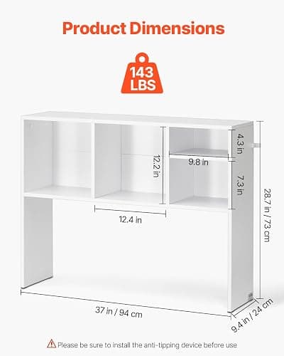 VEVOR Desktop Bookshelf, Storage Organizer with 5 Shelves for Computer Desk, Wooden Shelf Desk Hutch with Anti-Slip Feet Pads, Desk Top Display Rack for Office, Home & Dorm, White thumbnail 3