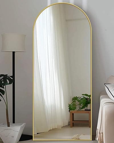 Antok Full Length Mirror, 58"x18" Floor Mirror with Stand, Gold, Arched | Shatter-Proof Glass, Floor Standing, Hanging, Leaning, HD Full Body Mirror with Aluminum Alloy Frame for Bedroom Livingroom thumbnail 9