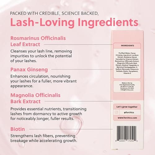 ForChics Eyelash Growth Serum - Prostaglandin-Free Lash Enhancing Serum for Longer, Thicker Lashes and Brows- Natural Formula, Visible Results in 2 Weeks - Vegan, Hormone-Free 0.10 fl. oz / 3ml thumbnail 6