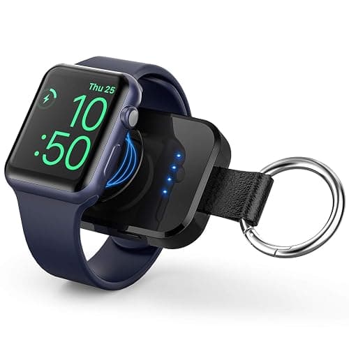i.VALUX Portable Wireless Charger for Apple Watch Series 11/10/9/8/UItra/7/6/5/4/3/2/SE,Compact Magnetic iWatch Charger 1000mAh Extra Power Bank Smart Keychain Travel Accessories Father Birthday-Black - Image 1