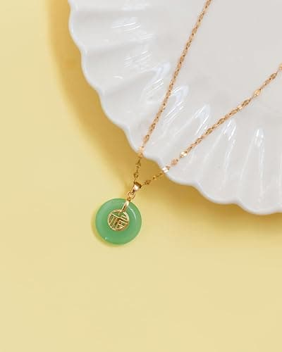 emmandsophie Green Jade Necklace | Authentic Good Fortune Pendant | Brushed Matte Finish | Unique Modern Design | Vintage Style Jade Necklace | Women's Jewelry Gift| Jade Necklaces for Women thumbnail 8