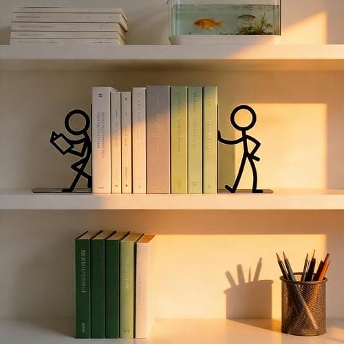 SCmedrichyr 2 Pcs Reader Metal Bookends, Cute Book Ends for Shelves, Black | Cute stick figure reader book ends hold heavy books, CDs, DVDs; non-slip base; for bookshelf, office, library & classroom thumbnail 7