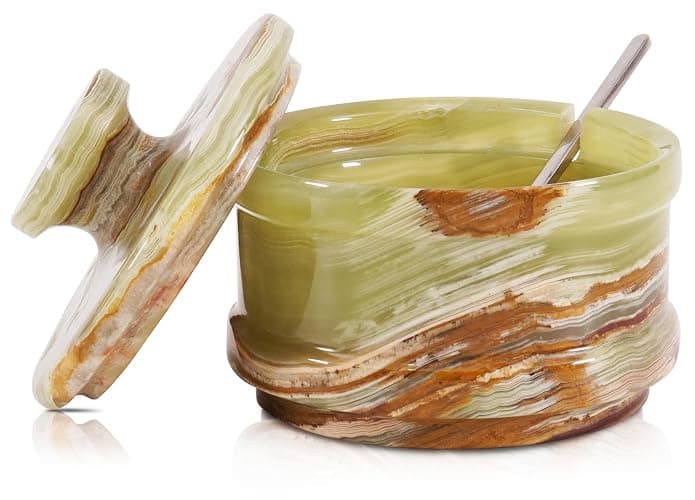 Radicaln Marble Salt Cellar with Lid 3.5" Inch Green Salt Box, Seasoning Container & Spice Jars, Stone Salt Holder for Counter, Spice Jar - Image 1