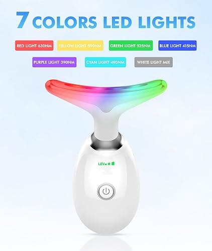 SDKWDH Red-Light-Therapy-for-Face-and-Neck, 7 Color Face Massager Tool for Wrinkles, Double Chin, Vibrating Facial Massager with Thermals for Skin Care, Glossy White thumbnail 2