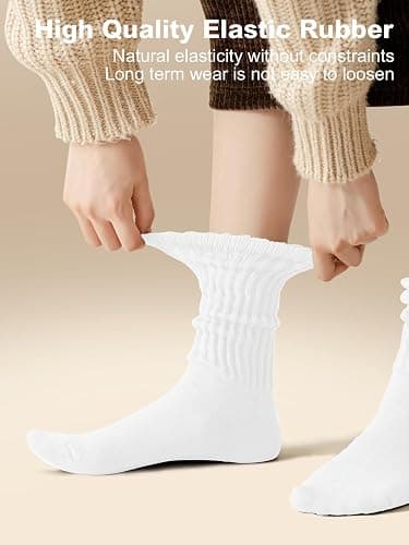 HAVE A TREE 3-6 Pack Women's Slouchy Crew Socks - White Cushioned Scrunch Boot Socks Size 5-11 thumbnail 5