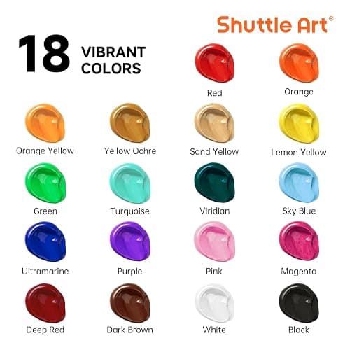 Shuttle Art 18 Colors Acrylic Paint Bottle Set (250ml/8.45oz), Rich Pigmented Bulk Painting Supplies for Artists, Beginners and Kids on Rocks Crafts Canvas Wood Ceramic thumbnail 3
