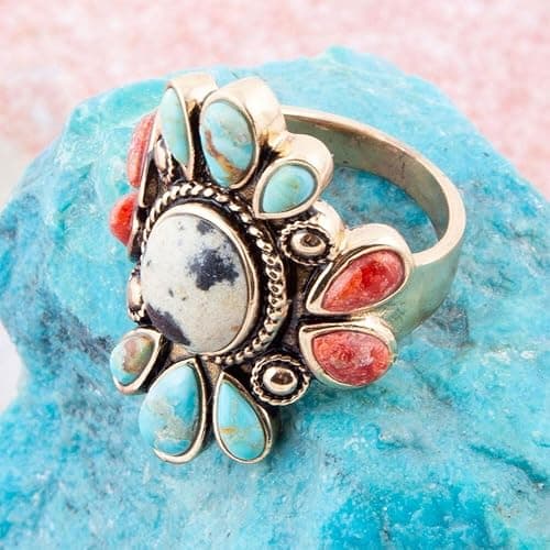 Barse Jewelry Dalmatian Jasper Multi Color Stone Golden Ring thumbnail 4
