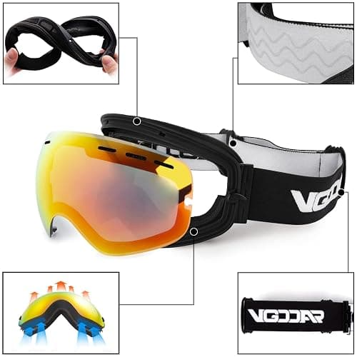 Vgooar OTG Ski Goggles, Frameless Ski Goggles with Anti-Fog Double Spherical Lens, 100% UV400 Protection Ski Snow Goggles for Men/Women thumbnail 5