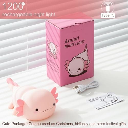 YR YRHH-PET Axolotl Cute Night Light for Kids, Axolotl Lamp Girls Xmas Gifts, Rechargeable Bedside Nightlight, Squishy Dimmable Silicone LED Funny Animal Light, Baby Nursery Dorm Kawaii Décor Toys thumbnail 6