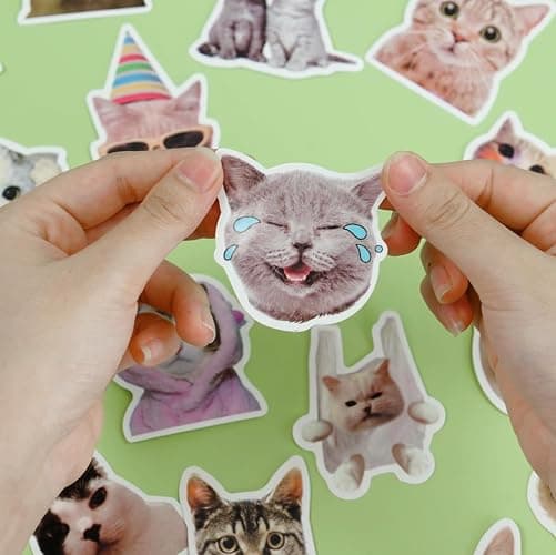 Funny Cat Stickers, 98 PCS Cute Cats Sticker for Laptop Scrapbook, Water Bottles, Guitar, Suitcase Phone, Snowboard, Cat Sticker Waterproof Vinyl for Water Bottle thumbnail 2