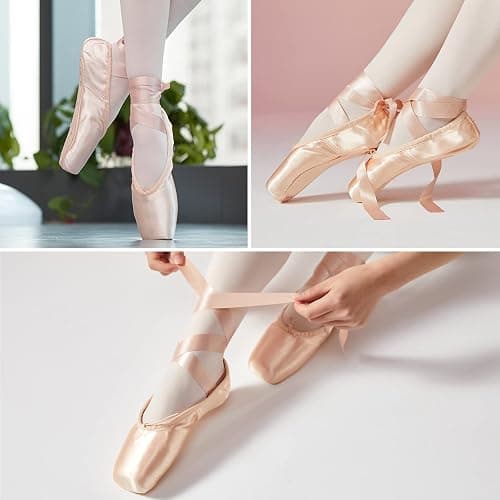 DoGeek Satin Pointe Shoes for Girls and Ladies Professional Ballet Dance Shoes with Ribbon for School or Home thumbnail 2