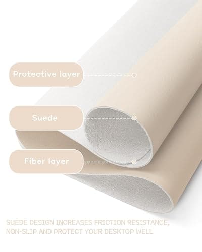 YSAGi Schreibtischunterlage, Mauspad mit Leder und Rutchfeste Wildleder, Multifunktionales Office Mousepad Laptop Schreibunterlage, Tischschutz Unterlage für Büro/Home-Office (Beige, 90x43cm) thumbnail 4