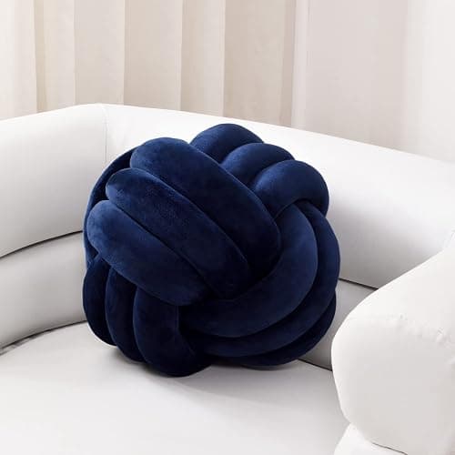 Sioloc Soft Knot Ball Pillows,Round Throw Pillow Cushion Home Decoration Plush Pillow,Throw Knotted Pillow Handmade Round Plush Pillow（7.8inches,Navy） - Image 1