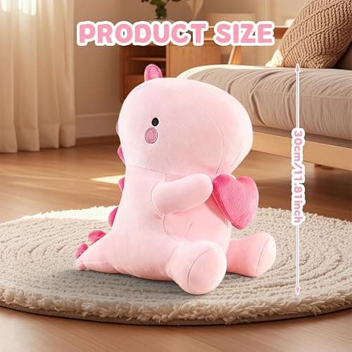 Fouvin Peluche Dinosaure Doudou avec Cœur - 30CM Mignon Dino en Tissu Coussin, Peluche Dinosaure Kawaii, Cadeau Dinosaure en Peluche pour Fille, Enfant, Amie, Saint-Valentin (Rose) thumbnail 3