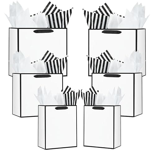 Offizon 12 Pcs White Gift Bags, Gift Bags with Tissue Paper (4 Small 6", 4 Medium 8.7", 4 Large 12.6"), Paper Bags with Handles for Birthdays and Holidays - Image 1