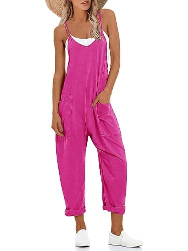 Muchpow Women's V Neck Sleeveless Jumpsuits Spaghetti Straps Harem Long Pants Overalls With Pockets - Image 1