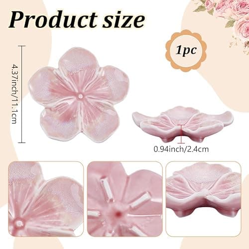 EVERJOYCRAFT Ceramic Jewelry Dish Tray Small Trinket Tray Aesthetic Nightstand Room Decor Ring Holder Flower Shape Elegant Jewlery Plate Bowl for Christmas Birthday Gifts for Women (Blush Pink) thumbnail 3
