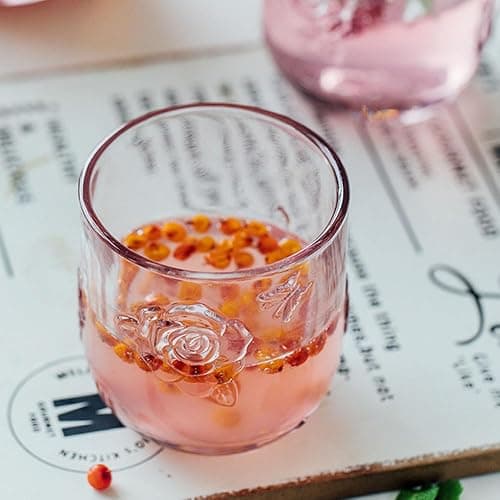 LCORMAG Pink Rose Flower Vintage Bedside Water Carafe and Glass Set, 15 oz Clear Glass Water Carafe with Tumbler for Bedroom Nightstand, Fruit Juice Milk Carafes, Mouthwash Decanter for Bathroom thumbnail 7