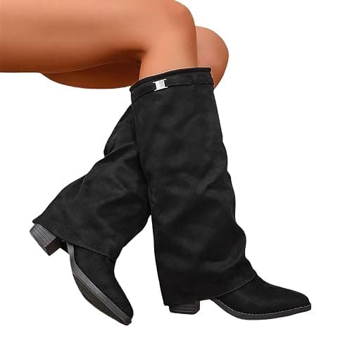 Generisch Tiefel Damen Elegante Form Fold Over Stiefel Slouch Block Heels Dressy Kniestiefel Fashion Stiefel Plateau Chunky Heel Stretch Boots Übergangssaisons, Freizeit, Geschäft, Büroarbeit thumbnail 6
