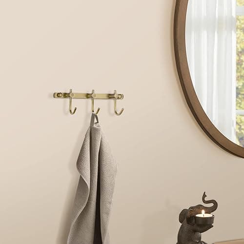 WINCASE Antique Brass Towel Hook Rack, Brushed Wall Hooks with 3 Hooks - Rustic Bath Coat Hook Holders thumbnail 5