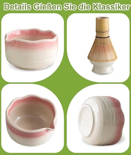 JBER Matcha Besen Set, Matcha Set 7-Teiliges - Bambus Matcha Whisk, Matcha Schale mit Auslauf, Besen Halter, Sieb, Löffel und Halter, Japanisches Matcha Kit für Matcha-Liebhaber, Farbverlauf Rosa thumbnail 6
