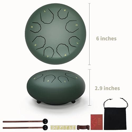 Professional Steel Tongue Drum for Adults & Kids - 6 inch Hand Percussion Instrument Rain Drum with 8 Notes for Yoga, Meditation, Music Therapy & Concerts Play (Green, 6 Inch) thumbnail 7