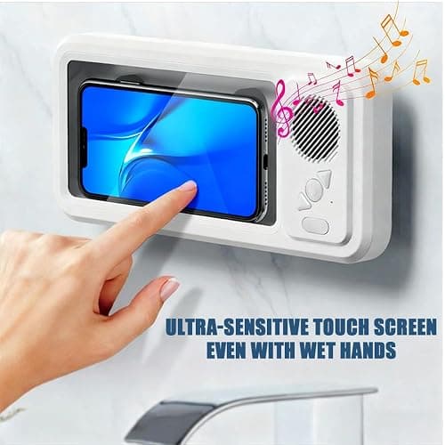 DianSCJ Aqua Play Phone Holder, Aqua Play Shower Phone Case, Plastic Phone Holder for Shower Wall Waterproof, Built-in Smart Bluetooth Speaker, 100% Secure Attachment Any Surface (White) thumbnail 3