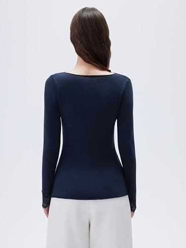 SUUKSESS Cloud Cashmere Women Basic Tops V Neck Boat Neck Lace Long Sleeve Shirt thumbnail 2