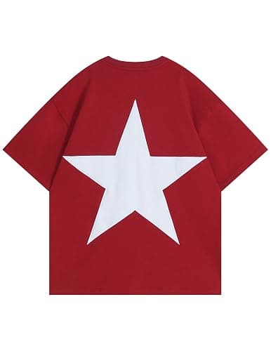 Aelfric Eden Star Graphic Tees Unisex Oversized Tshirts Casual Summer Baggy Streetwear Tops - X-Small - Red thumbnail 2