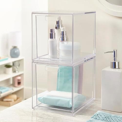 STORi Audrey Stackable Bin Clear Plastic Organizer Drawers | 2 Piece Set | Organize Cosmetics and Beauty Supplies on a Vanity | Made in USA thumbnail 2