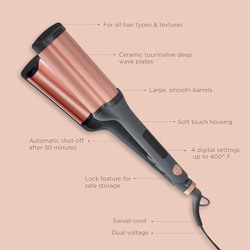Hairitage 3 Barrel Curling Iron for Beach Waves and Curls - Ceramic Tourmaline Crimping Iron - Hair Waver for Mermaid Waves - Pink Barrel Curling Iron - Reduce Frizz + Increase Shine - All Hair Types thumbnail 4