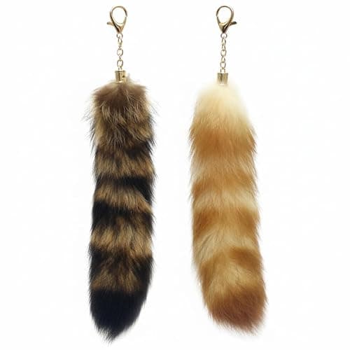 DNTHYRIN 2Pcs Therian Tail, Fox Tail Keychain Set of 2, Animal Spirit Accessory for Cosplay and Collection, Crystal Fox Tail and Standard Fox Tail Design - Image 1