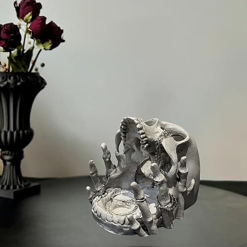 Skull-Shaped Decorative Storage Holder - Gothic Skull Jewelry Holder for Rings, Earrings, Trinkets - Halloween Home Decor, Dark Aesthetic Shelf Display for Bedroom, Living Room, Office (White) thumbnail 4