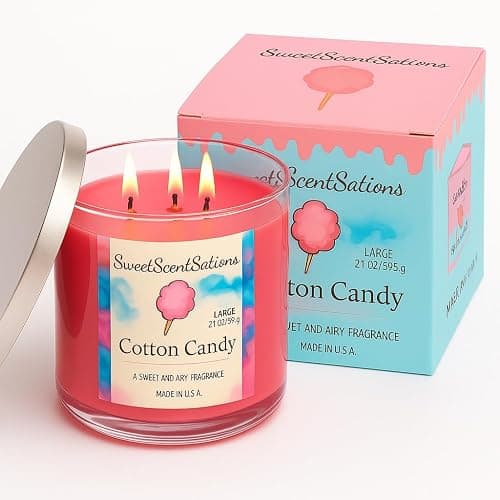 SweetScentSations Cotton Candy Candle with Gift Box Included- 3 Wick Candles - Large Candle with Strong Scented Ideal Pink Candles for Home Scented, Extremely Cute. thumbnail 2