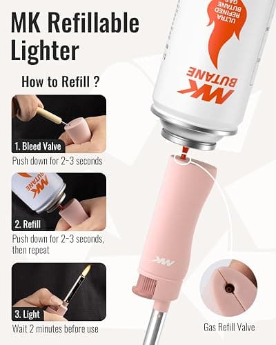 MK Candle Lighter, Butane Refillable Wind-Resistant Flame, 5-Pack for BBQ, Camping, Outdoor Use (Pastel-5pc) thumbnail 3