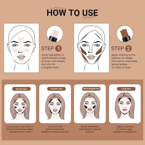 evpct 4 Colors Contour Stick Makeup Set, Cream Concealer Stick Contouring Palette Makeup Kit for Beginners, Nose Bronzer Sticks, Liquid Face Highlighter Make up contorno maquillaje, 01+03 thumbnail 5