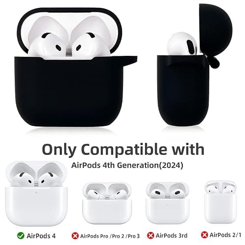 Koujaon Airpods 4 Cases Silicone Protective Case for Airpod 4 with Bling Keychain for Apple AirPods 4th Generation Wireless Earbuds with Cleaner Kit (Black) thumbnail 3