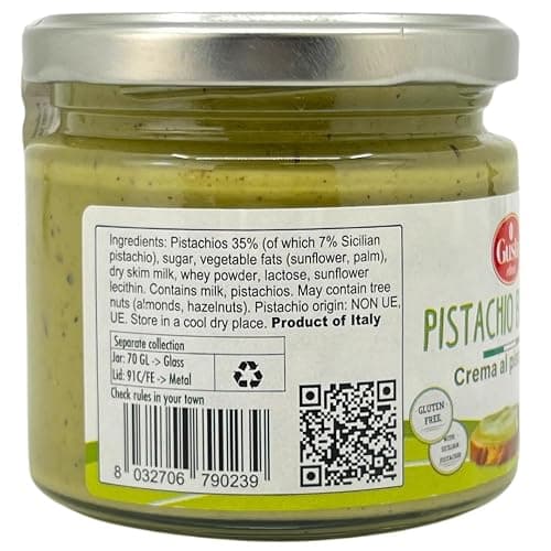 GUSTO ETNA Sicilian Pistachio Cream – 35% Pistachios, Sweet Spreadable Butter, 6.7 oz (190g) Rich & Nutty Pistachios Cream for Knafeh Dubai Pistachio Chocolate Bars, Product of Sicily, Italy thumbnail 2