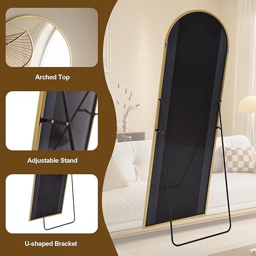 WISSMIELS 26x71 Inch Full Body Mirror - Large Arched Full Length Mirror with Stand Aluminum Frame Wall Mounted Leaning for Bedroom Living Room thumbnail 7