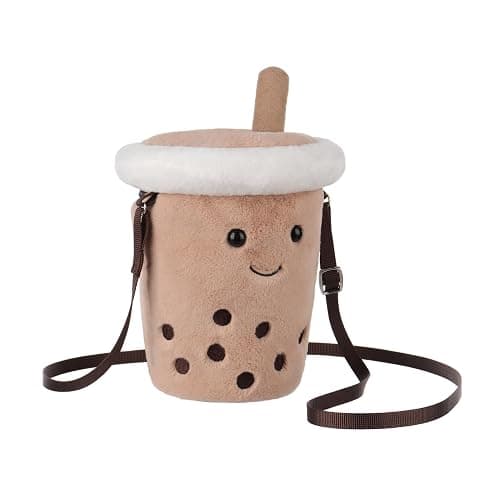 Apricot Lamb Boba Tea Shaped Crossbody Plush Purse for Toddlers and Teen Girls, Stuffed Animal Shoulder Bag, Kids Fashion Handbags thumbnail 4
